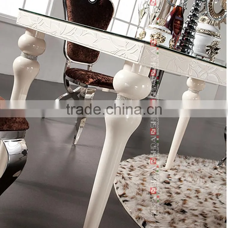 Tempered glass solid wood made in China dining table LV-A803A