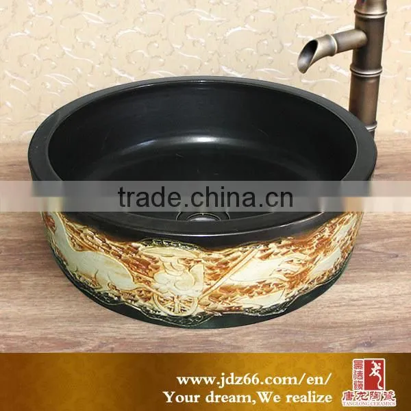 Large ceramic toto wash basin carved with wood color pattern