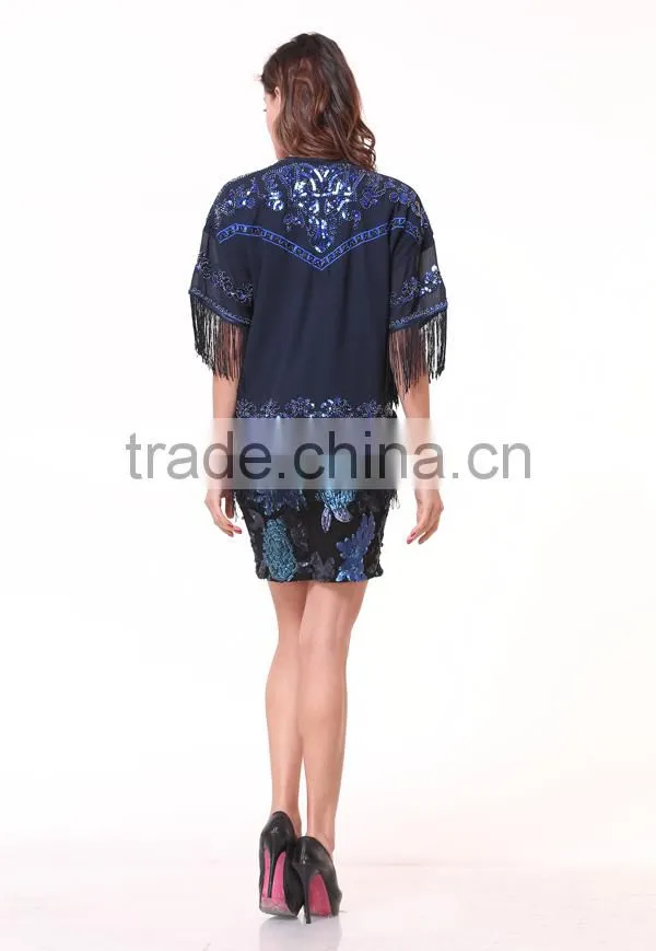 Women's Retro Ethnic Floral Tassels Loose Kimono Cardigan Coat