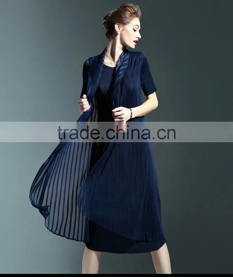 Wholesale England style chiffon spliced wrinkled midi dress for lady