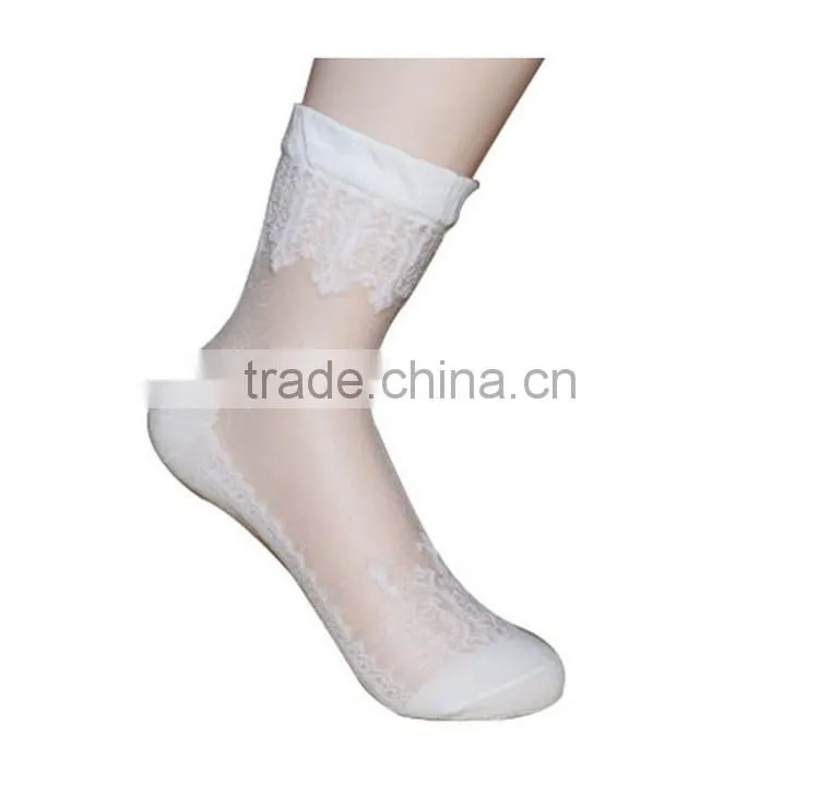 Hot sales Colorful Ultrathin Transparent Beautiful Socks Calcetines Pink Elastic Sock for Womens Crystal Lace Short Women sock