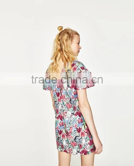 2016 floral printed fabrics woman dress one piece design loose dress woman