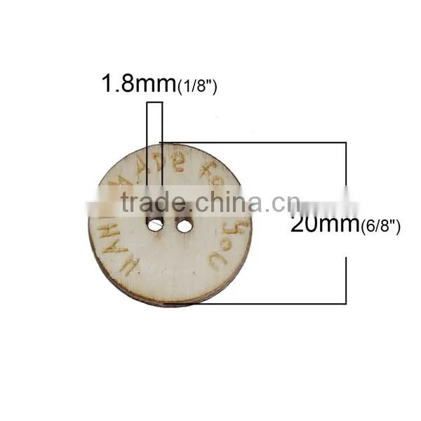 Wood Sewing Buttons Scrapbooking 2 Holes Round Natural Message Pattern Hand Made For You "