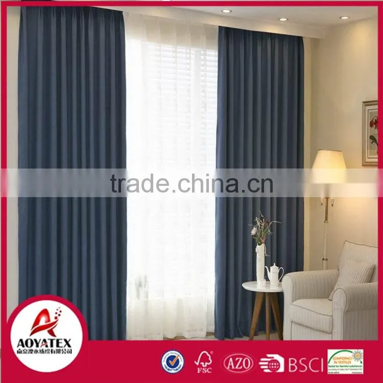 Polyester-cotton fabric blackout window curtain with dark blue