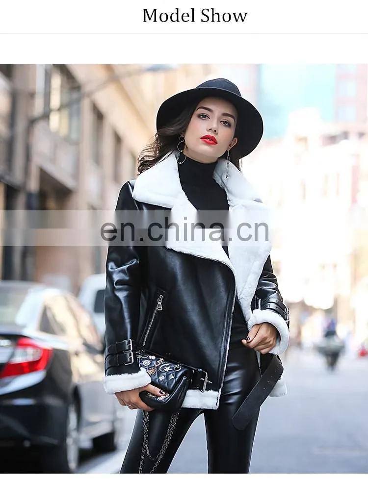 Wholesale Winter Long Style Double Face Sheepskin Ladies Fox Fur Leather Jacket
