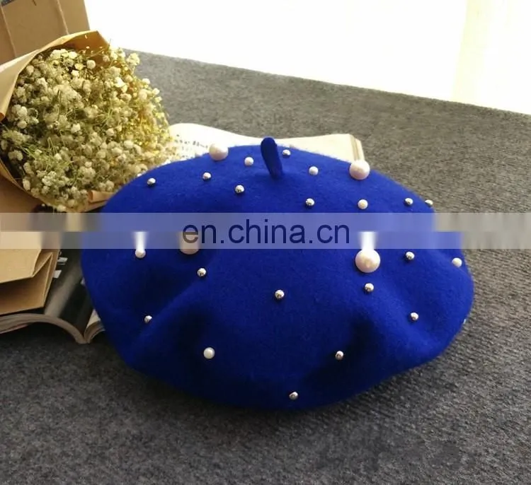 2017 Fashion Woman Spring Pearl Wool Beret Hat
