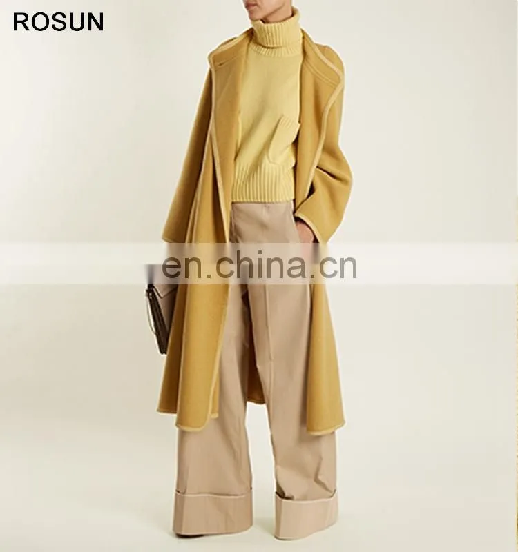 Yellow Mid Weight Roll Neck Patch Pocket Chunky Knit Sweater