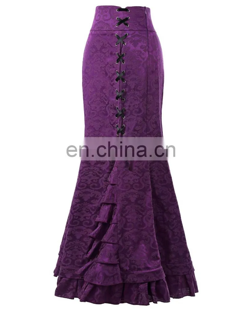Belle Poque Women Vintage Retro Victorian Style High Stretchy Ruffled Fishtail Mermaid Long Skirt Women Sexy Skirts BP000204-4