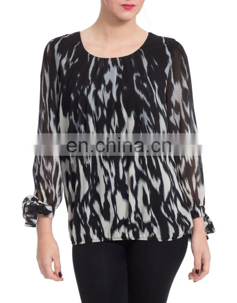 Glamorous Lady Long-sleeved Georgette Print XXXXL Tops