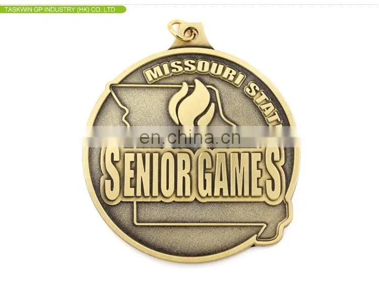 Gold silver bronze senior game sports award medallion custom metal medals