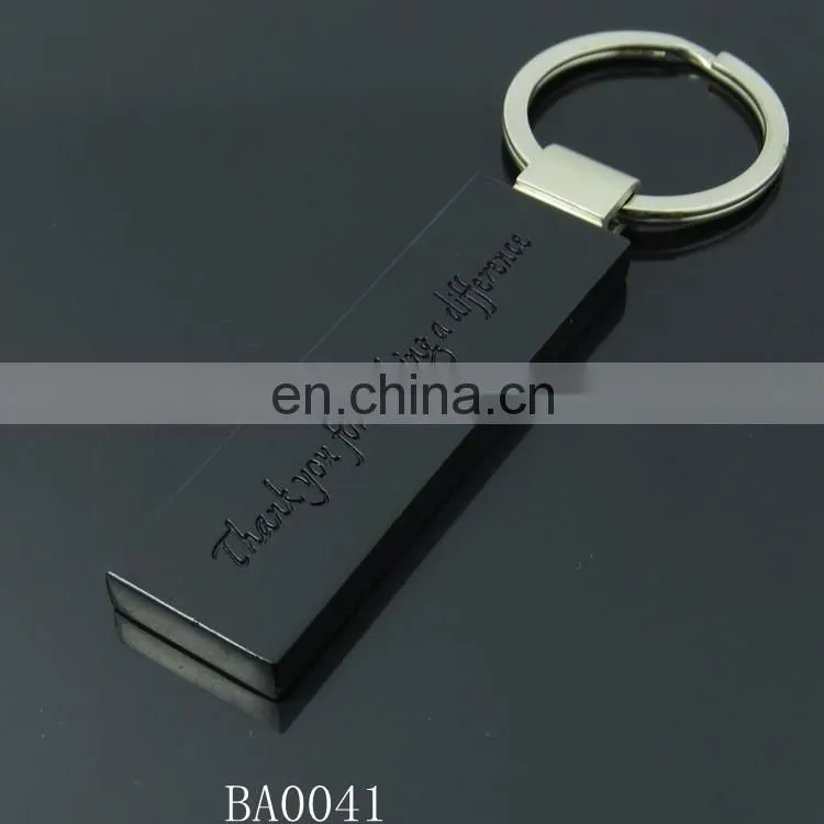 Rectangle Black Color Metal Keychain with Custom Embossed Logo