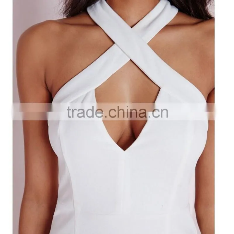 halter neck cross over detail fashion dress sexy bodycon dress lady party dress