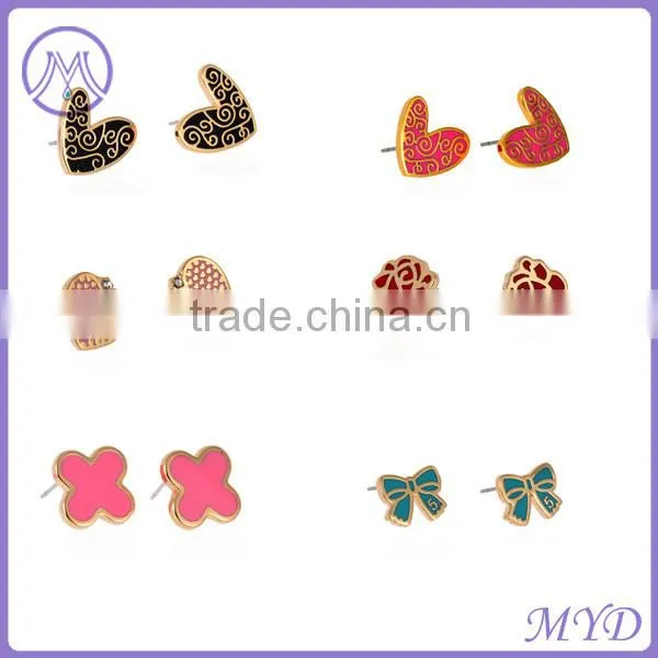 Copper/brass Heart Shaped Enamel Stud Earrings For Ladies