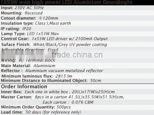 50W COB led downlight for clothing shop