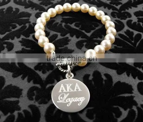 Alpha Kappaa Alpha Sorority Charm Bracelet AKA Pearl Bracelet with silver AKA Legacy charm bracelet