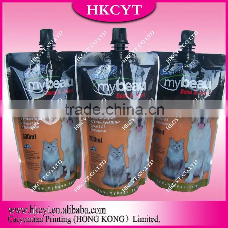 My beau dog&cat food packaging bag for 300ml/Customized food plastic packaging bags/Spout pouch