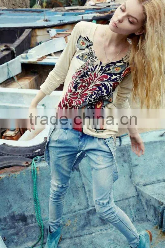 2012 women causal blouse peacock print design
