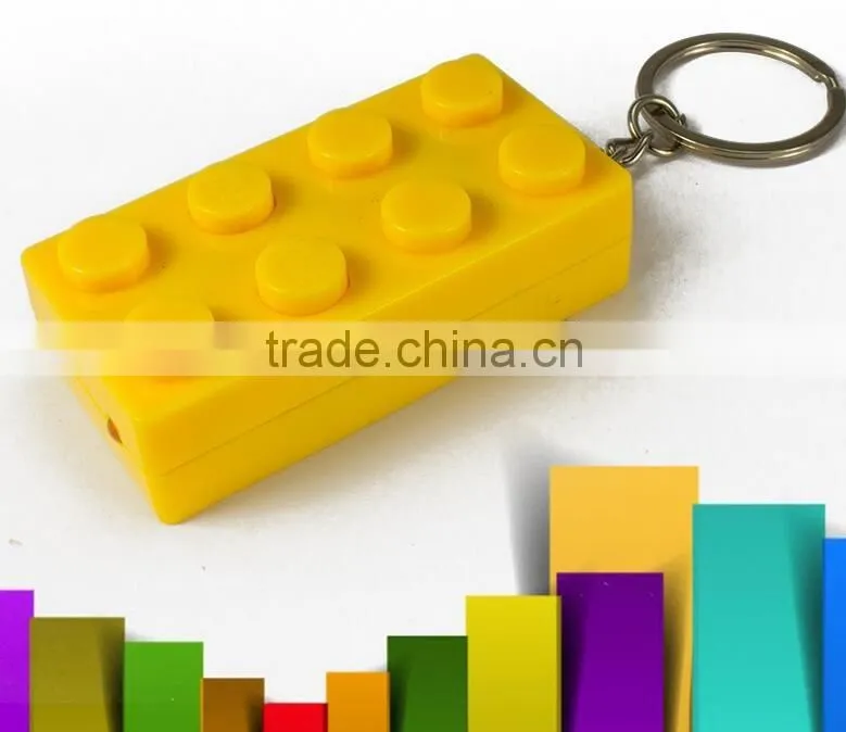2016 Colorful Block Key Rings Trinket LED Light Voice Keychain Toy Brick Key Holder For Child Keyring Finder Kids