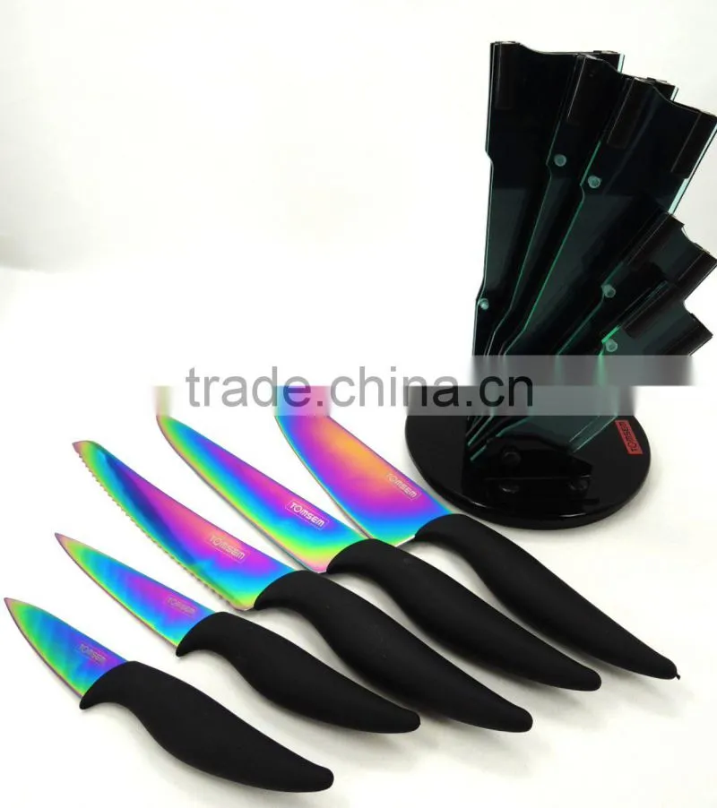 6pcs stainless steel knife set stock with rotatable stand