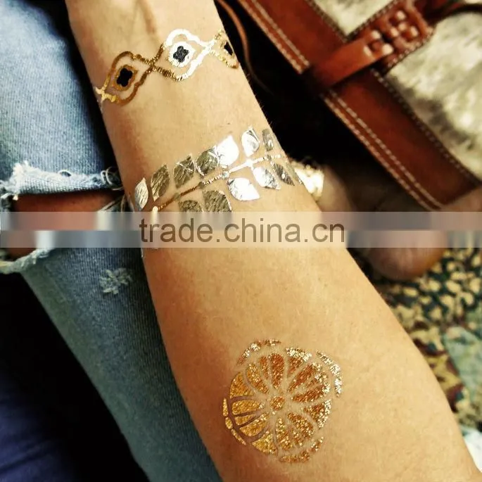 2014 hot custom mixed gold silver temporary flash tattoo /metallic tattoo