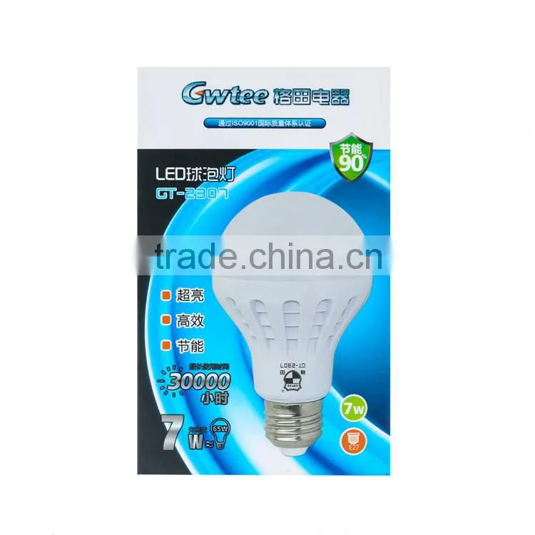 7W, aluminum + plastic bulb, E27 led bulbs , 230 beam angle aluminum bulb