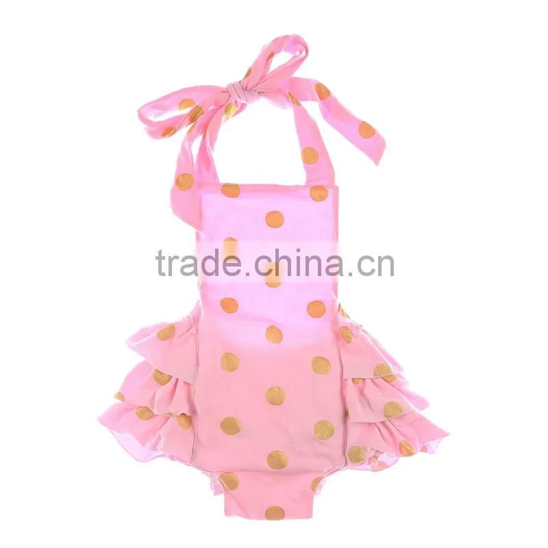 cute pink girls gold polka dot baby clothes bubble bodysuit baby romper