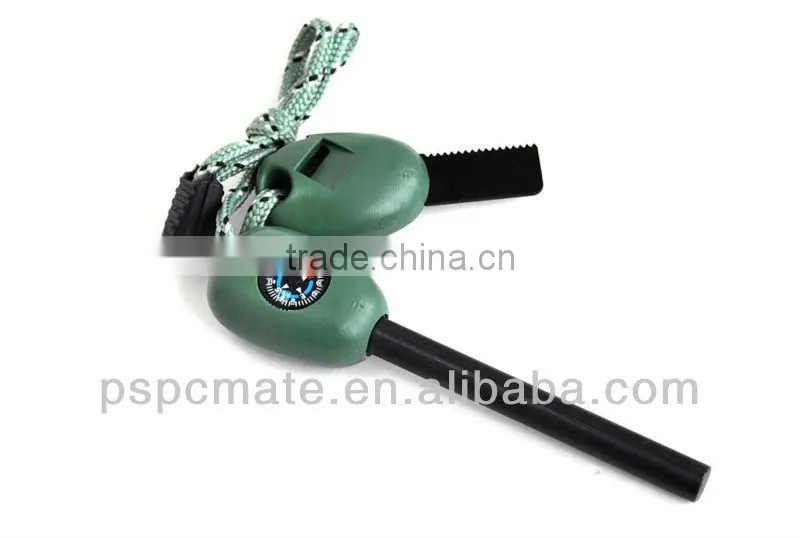 Flint fire starter with compass and whistle survival product