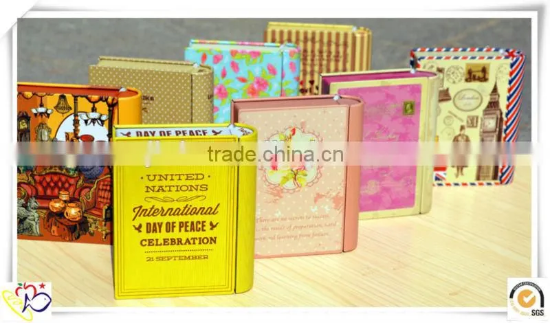 alibaba china decorative book shaped tin boxes/metal tin boxes factory