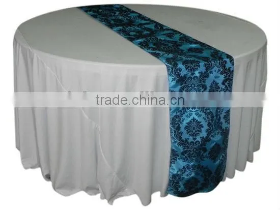 Superb Polyester Taffeta flocking table cloth,table overlay,table runner for weddings