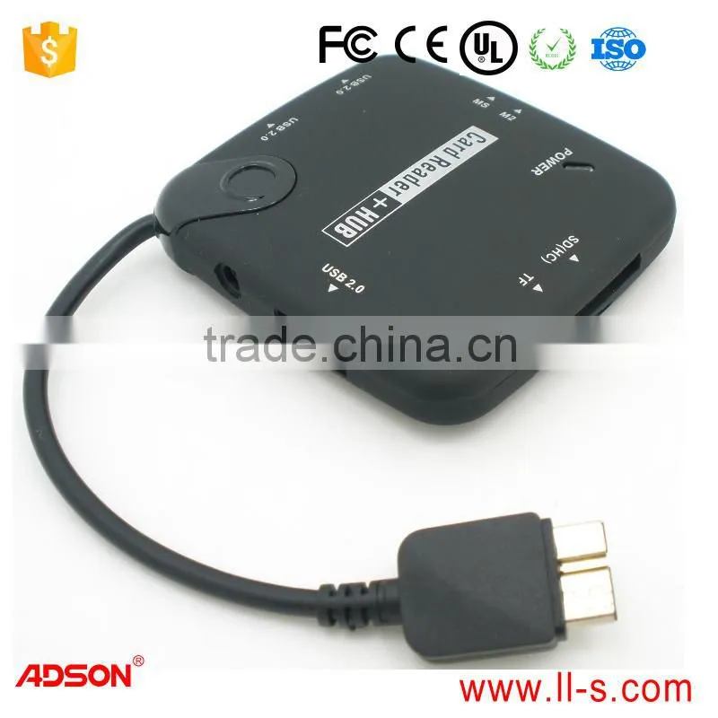 for Samsung galaxy note 3 n9000 Micro USB 2.0 Type 7 in 1 SD(HC) TF M2 MS card reader + 3 ports OTG USB HUB