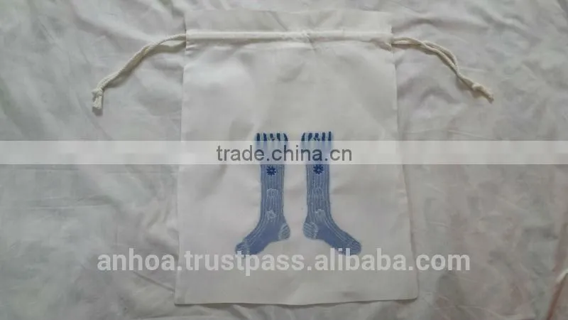 Cotton embroidery drawstring pouch bag