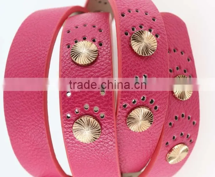 2015 Women's fashion pu studded beads belt for jeans with metal beads in yiwu