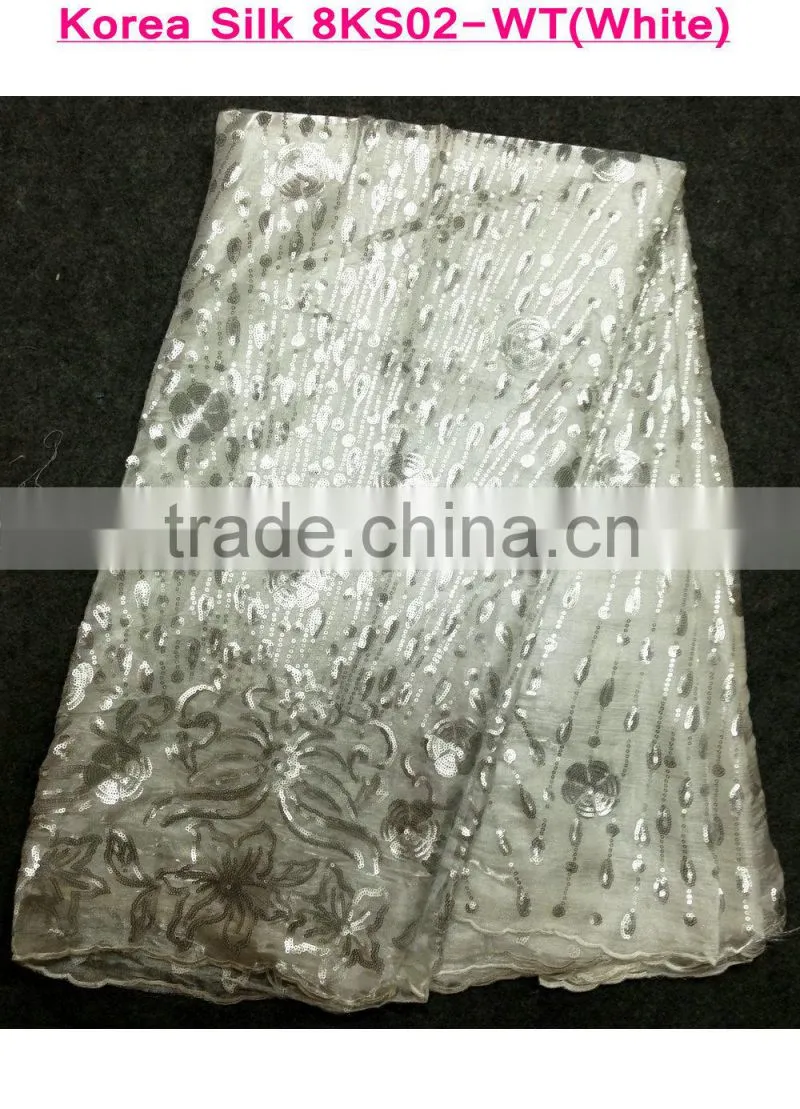 First grade noble style white Korea silk lace fabrics for lady dress