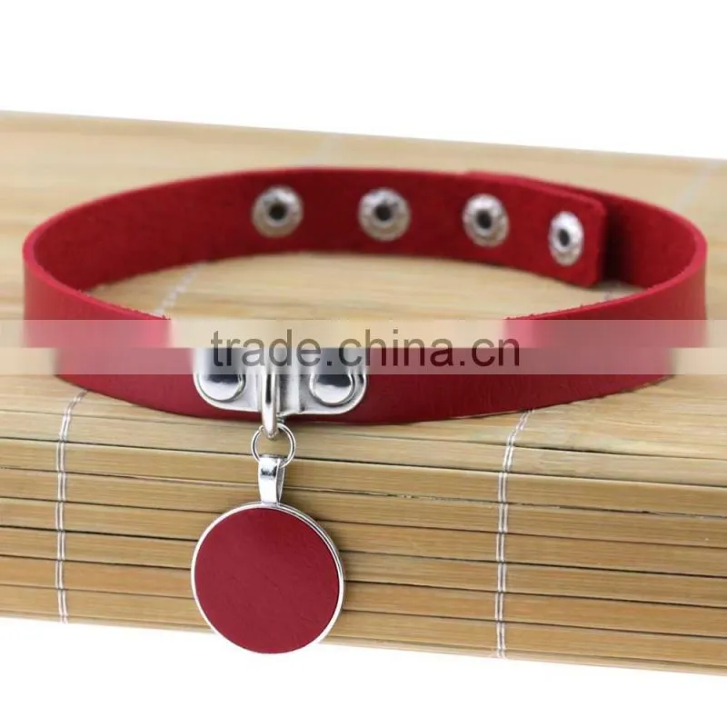 Japanese Anime Sailor Moon Rock Harajuku Gothic Punk Style Multi Color Alloy Round Pendant PU Leather Choker Necklace