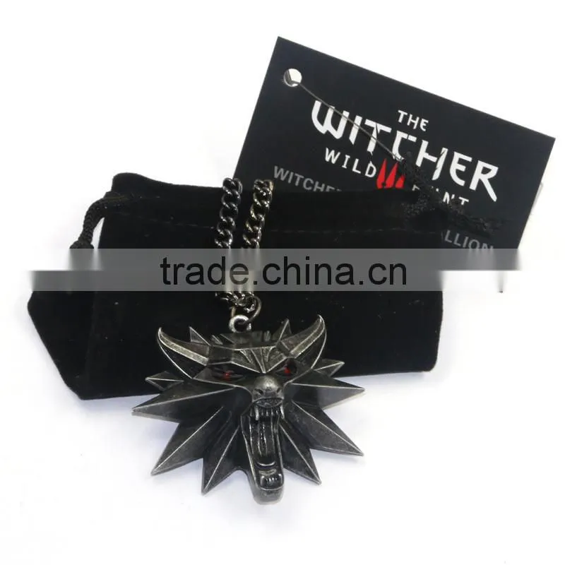 New Arrival Melone Retro The Witcher 3 Necklace With Red Eye Wolf Head Pendant