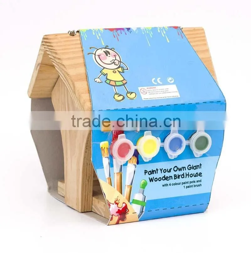 NATURAL WOOD OPENABLE ROFF BIRDHOUSE WITH ACRYLIC PAINT SET