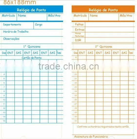 English data stamp punch time card/paying punch time card
