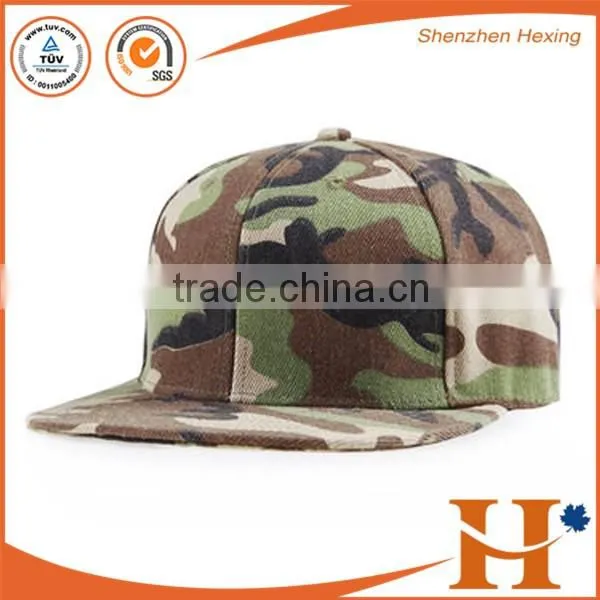 Custom Metal LOGO Camo Sanpback Cap, 3D Embroidery Camouflage Pattern Flat Brim Cap