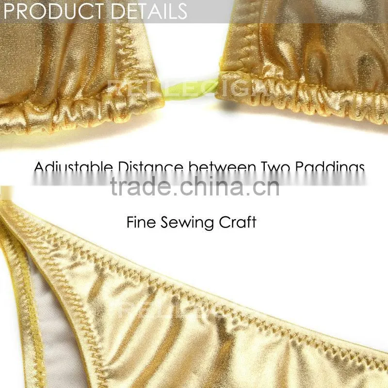 RELLECIGA 2016 Cherry Collection - Golden Foil Bikini Swimwear withTriangle Top&Brazilian Cut Butt