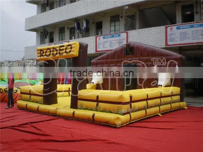 Exciting inflatable bull riding machine for sale, mechanical rodeo bull with inflatable mattress