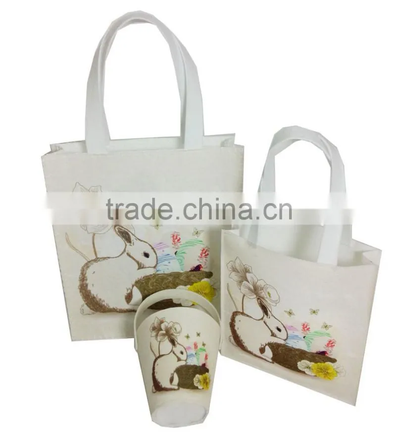 Multi-sized ivory felt printed easter egg sewing candy bags for kids