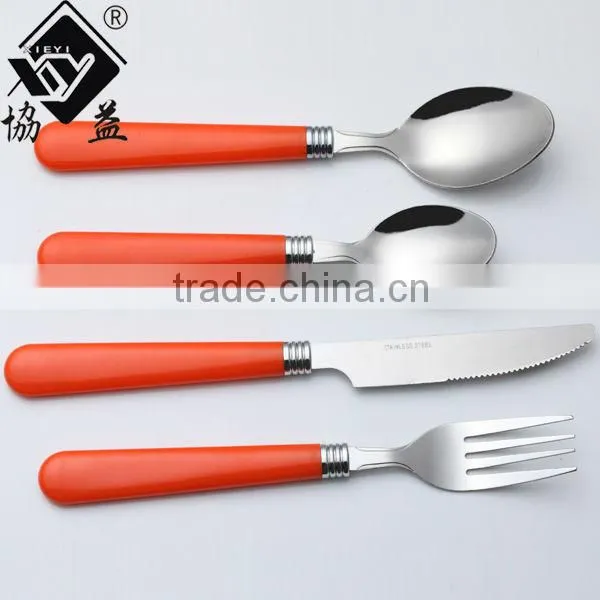 6PCS Color PP Machine Polish Stainless steel Plastic Handle Fork and Spoon Set With Blister Packing