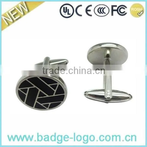 Black Enamel Round Metal Cuff Link
