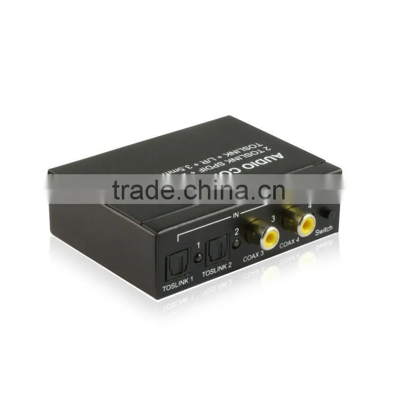 Home theater digital to analog audio converter 2 toslink spdif+2 coaxial to toslink with 3.5mm audio switch converter