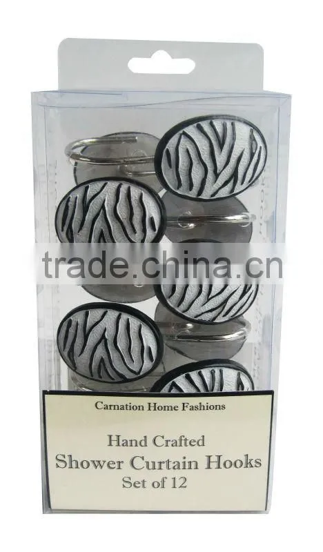 butterfly design shower curtain with 12 pcs decorative resin hooks