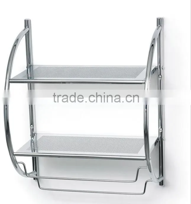 Chrome 2 Tiers Wall Mounted Towel Shelf with Towel Bar