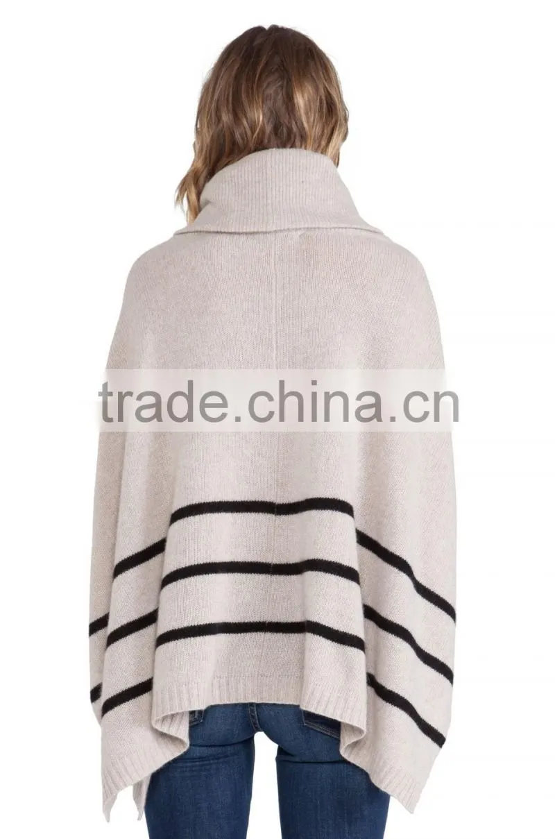 Ladies striped turtleneck pullover sweater