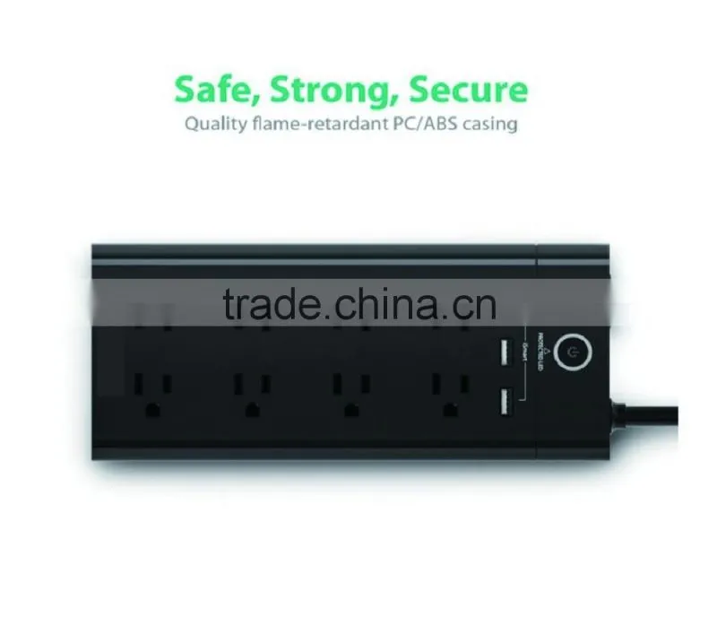 Power Strip 8-Outlet 1875W 15A Surge Protector with 3-USB Smart Output 6ft Cord (Black)