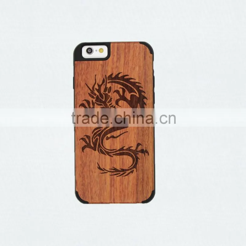 For iphone 6 wholesale cell phone case wood + pc with laser engrave dragon and fox
