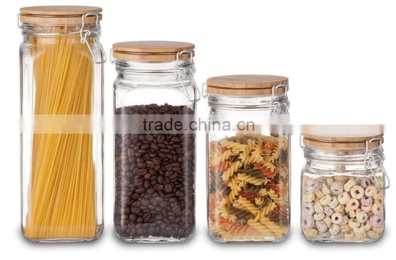 SINOGLASS trade assurance 1200ml glass jar clip top storage jar with bamboo lid bamboo cookie storage jar